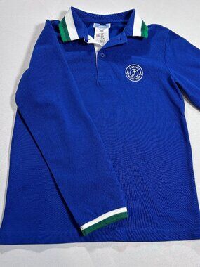 Jacadi Paris Royal Blue Preppy Long Sleeve Polo Shirt Kids Boys 8A 128cm Stripe